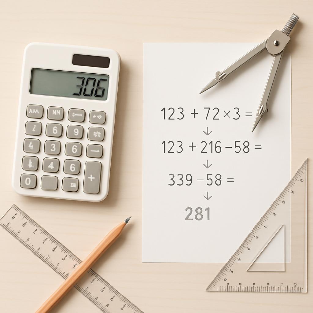 Pointing to numbers and lines math equations written on a piece of paper
